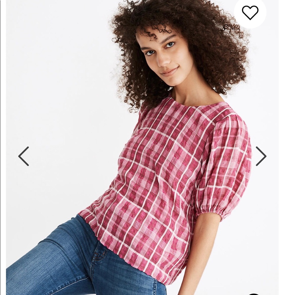 NWT Plaid Puff-Sleeve Top
